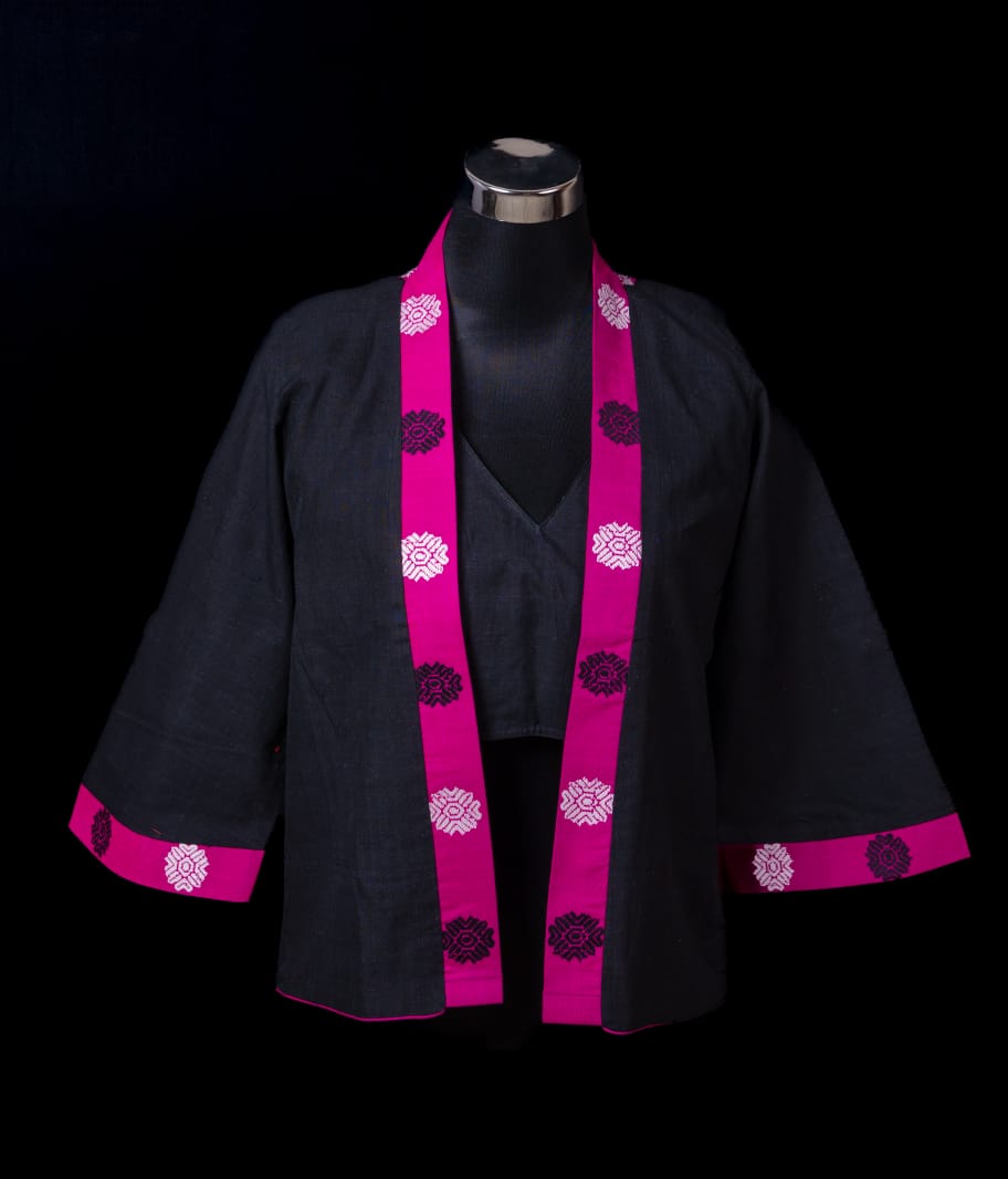 JACKET STYLE BLOUSE WITH TRADITIONAL ASSAMESE GOS BUTA AND KARBI MOTIF